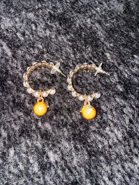Target Gold-Tone with pearls Hoop Earrings with Bright Orange Charms